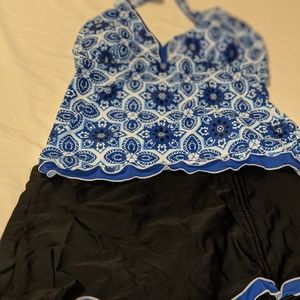 Swimsuit tanking and skirt